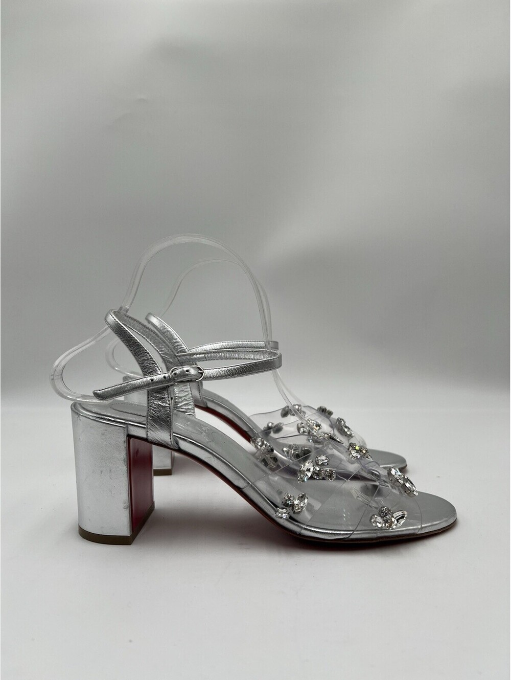Christian Louboutin Queenie sandals in silver metallic leather Size 38.5